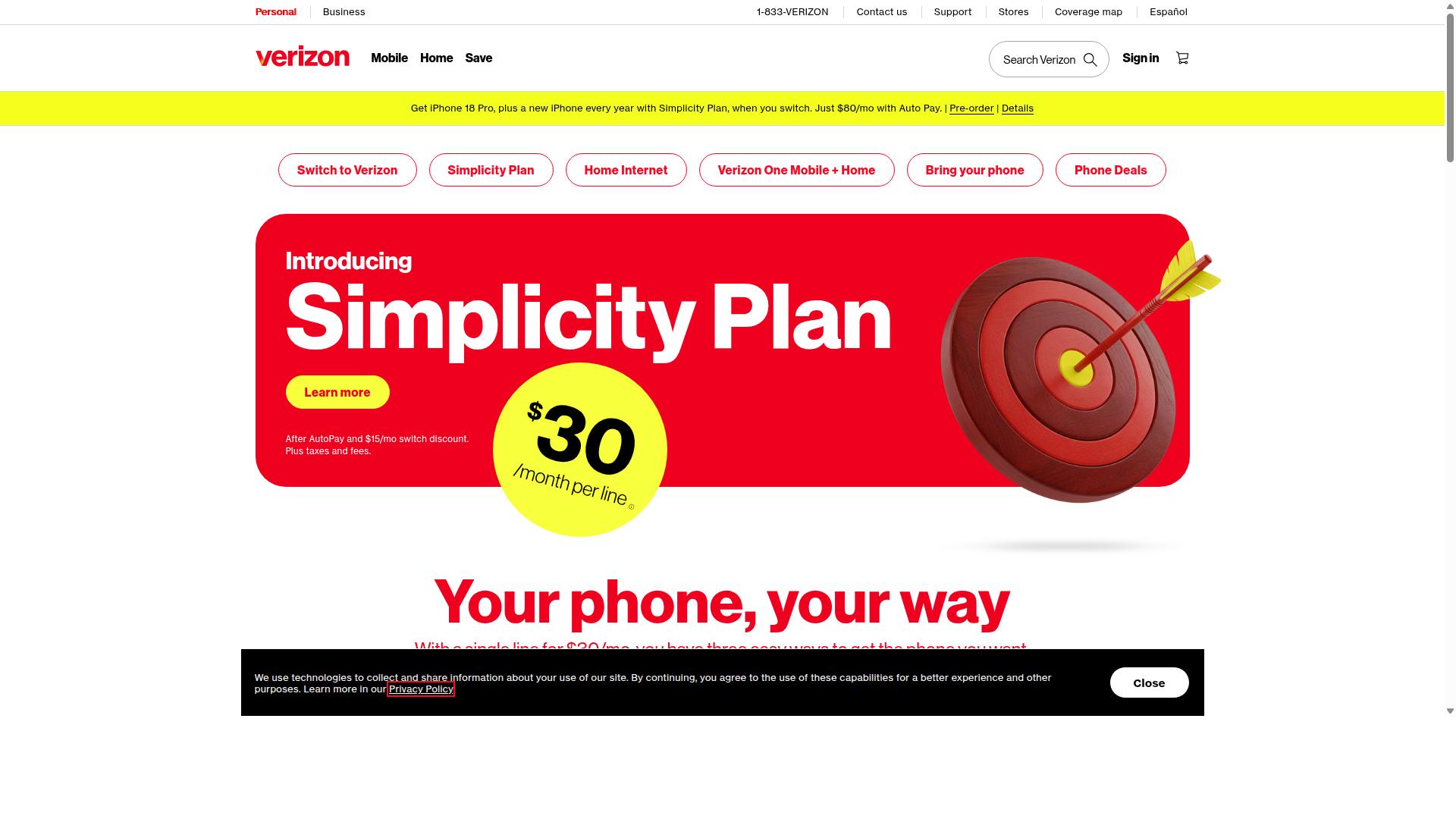 Verizon website